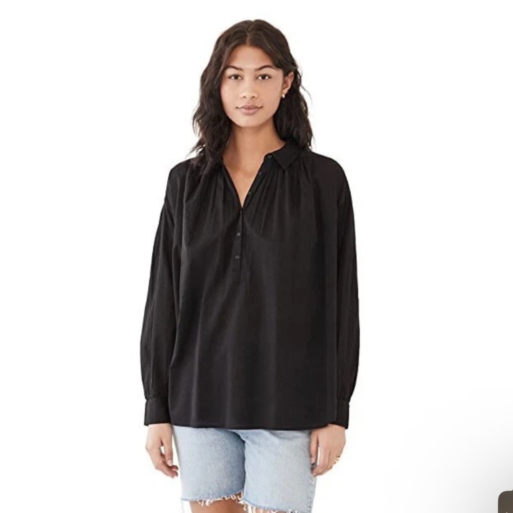 Nili Lotan Miles Tunic Shirt Top Cotton Black Oversized Boho Chic Minimalist XS